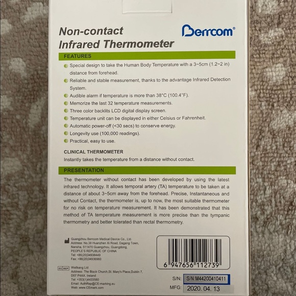 NWT Berrcom non contact infrared thermometer jxb-178 - Picture 2 of 4